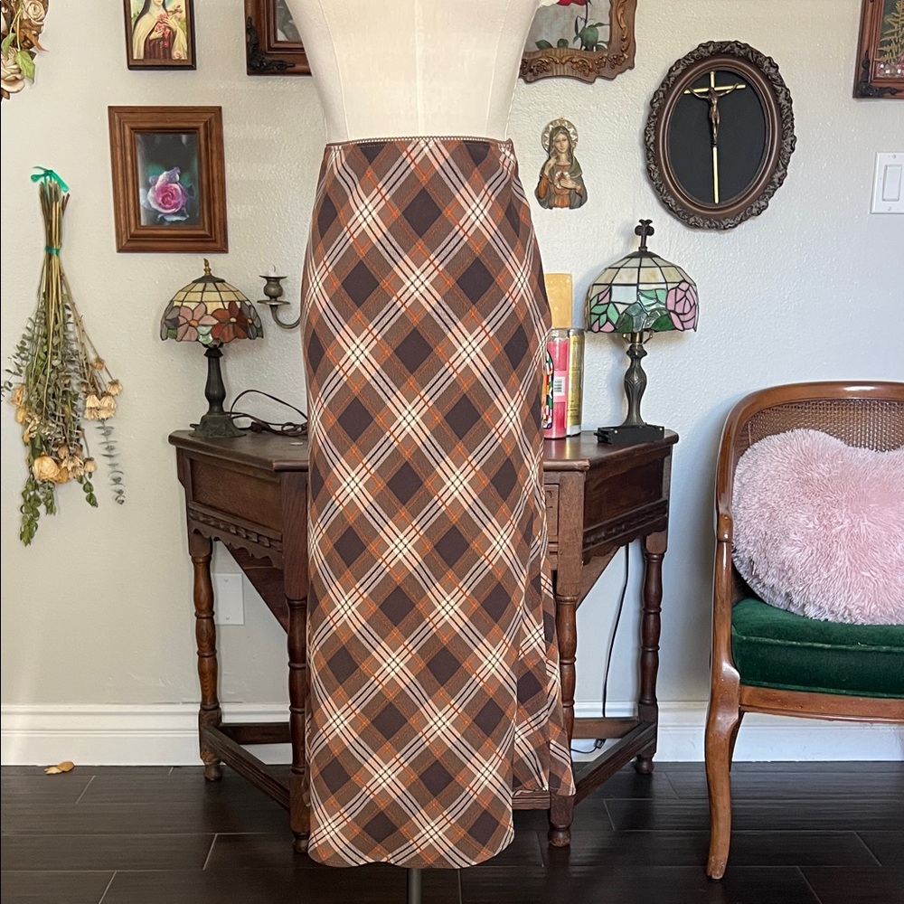 Wild Fable Checkered Brown Maxi Skirt